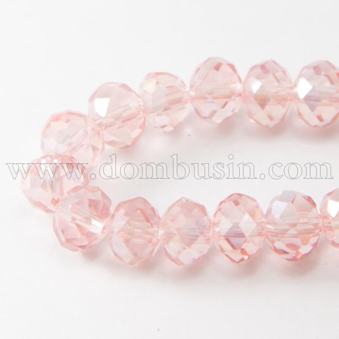 Бусины Гальваника Стекло АВ-Цвет, Граненые, Рондель, Цвет: Розовый, Размер: 8х5мм, Отв-тие: 1мм, около 70шт/42см/нить, (УТ000007886)