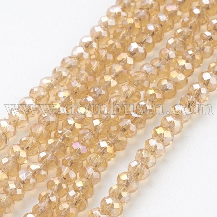 Бусины Гальваника Стекло АВ-Цвет, Граненые, Рондель, Цвет: Лайт хаки, Размер: 8х5мм, Отв-тие: 1мм, около 70шт/42см/нить, (УТ000007937)