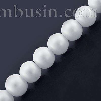 Перли Намистини Скляні, Матові, Круглі, Колір: Сніжно-білий, Діаметр: 8 мм, Отвір 1мм, близько 105шт / 84см / нитка, (УТ000008065)