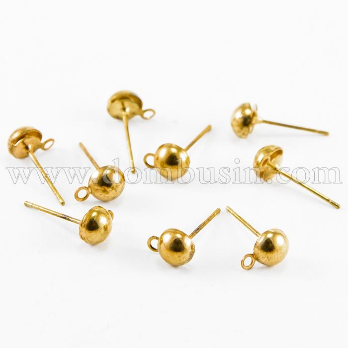 Основы для Пусет, Латунь, с Петелькой, Цвет: Золото, Размер: 12х6мм, Отверстие Петли 1мм, (УТ0001816)