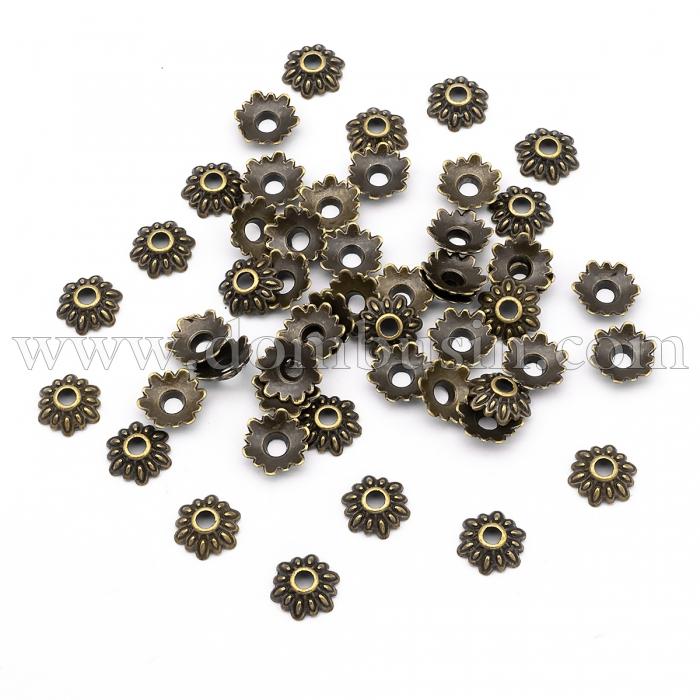 Шапочки для Бусин Металеві, Квітка, Колір: Бронза, Розмір: 8х2.5мм, Отвір 2мм, (УТ0001982)