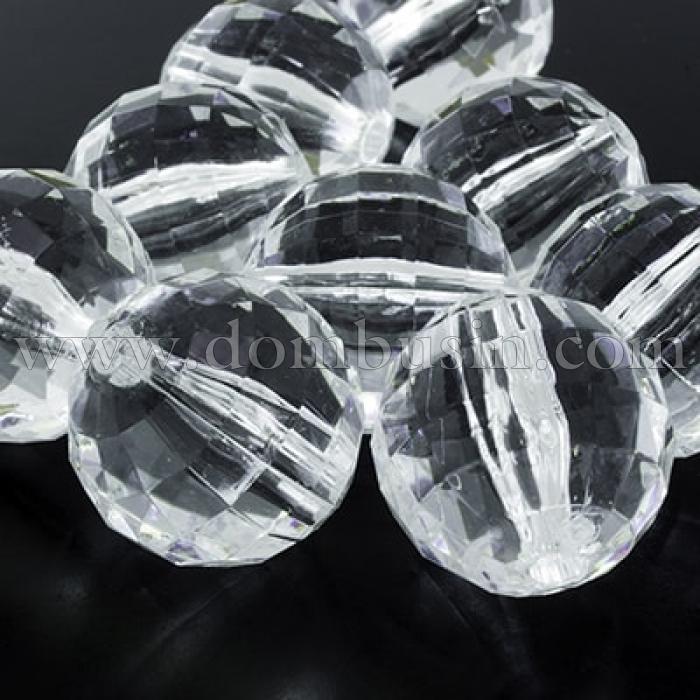 Бусины Акриловые Прозрачные, Граненые, Круглые, Цвет: Бесцветный, Диаметр: 24мм, Отверстие 3мм, около 6шт/50г, (УТ0001998)