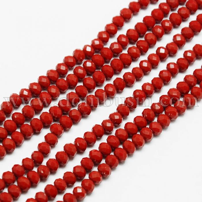 Бусины Стеклянные Имитация Нефрита, Граненые, Рондель, Цвет: Бордовый, Размер: 4х3мм, Отв-тие: 1мм, около 140шт/46см/нить, (УТ0002369)