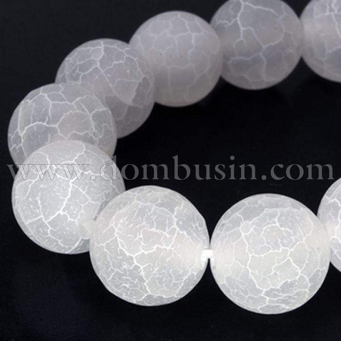 Бусины Агат Кракле Натуральный, Круглые, На нитях, Класс А, Цвет: Белый, Размер: Диаметр: 10мм, Отв. 1мм, около 39шт/39см/нить, (УТ0002379)