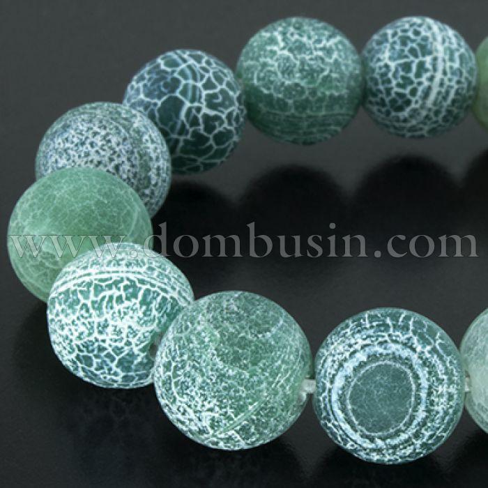 Бусины Агат Кракле Натуральный, Круглые, На нитях, Класс А, Цвет: Зеленый, Размер: Диаметр: 10мм, Отв. 1мм, около 39шт/39см/нить, (УТ0002396)