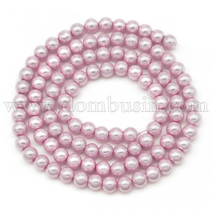 Жемчуг Бусины Стекло 6мм, Глянцевые, Круглые, Цвет: Светло-лавандовый, Диаметр: 6мм, Отв-тие 1мм, около 140шт/84см/нить, (УТ0002596)