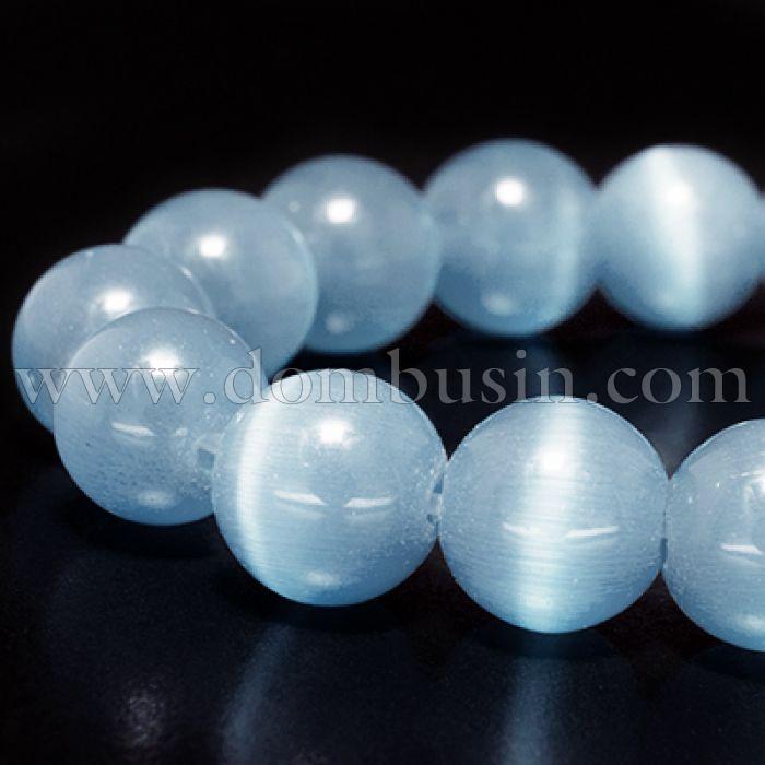 Намистини Котячий Око, На нитках, Круглі, Колір: Блакитний, Розмір: 6мм, Отвір 1мм, близько 66шт / 40см / нитка, (УТ0002628)