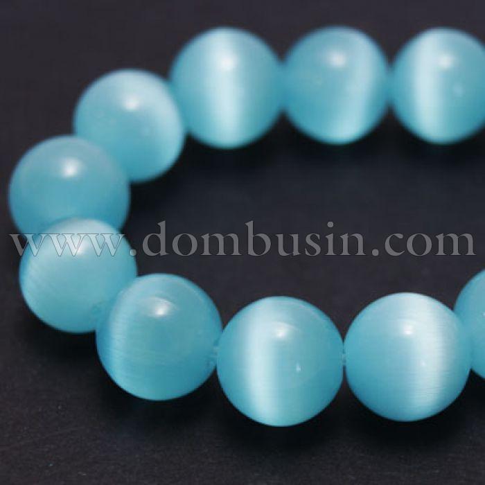 Бусины Кошачий Глаз, На нитях, Круглые, Цвет: Голубой, Размер: 6мм, Отверстие 1мм, около 66шт/40см/нить, (УТ0002629)