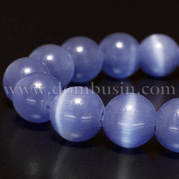 Намистини Котячий Око, На нитках, Круглі, Колір: Синій, Розмір: 6мм, Отвір 1мм, близько 66шт / 40см / нитка, (УТ0002630)