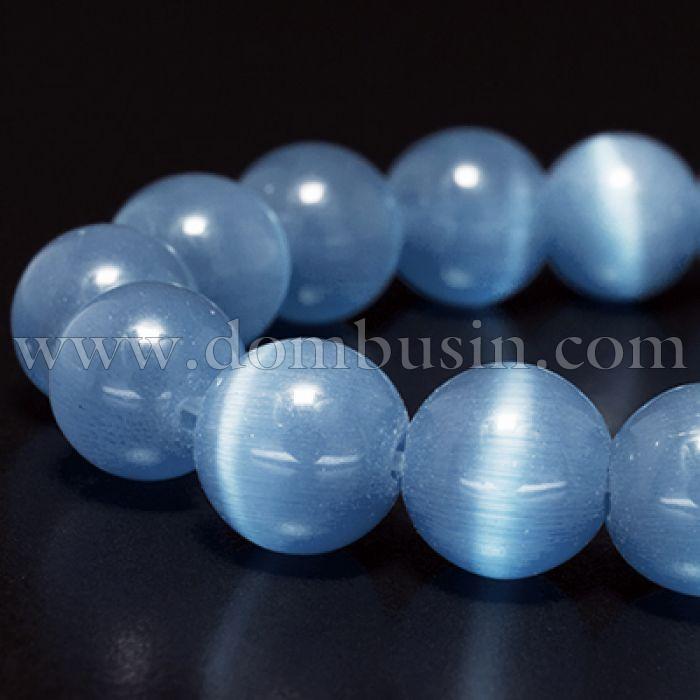 Намистини Котячий Око, На нитках, Круглі, Колір: Світло-синій, Розмір: 6мм, Отвір 1мм, близько 66шт / 40см / нитка, (УТ0002634)