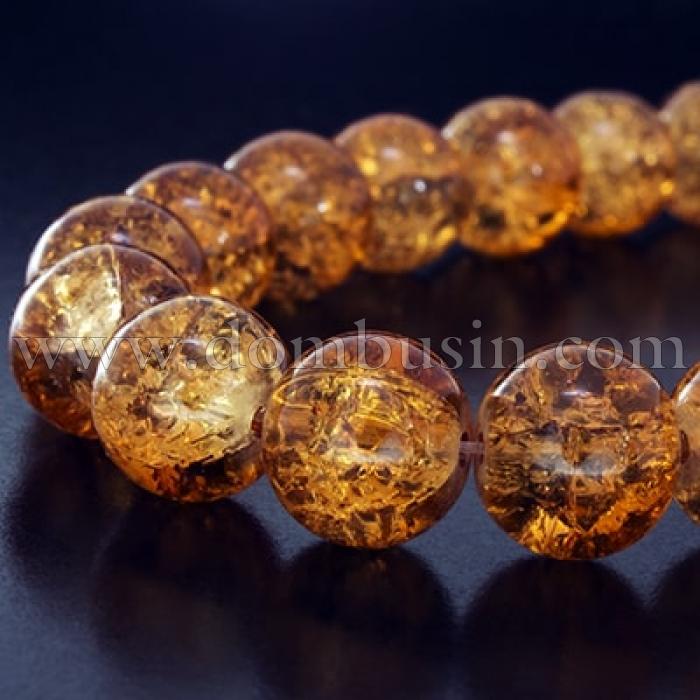 Намистини "Бите Скло" Круглі, Колір: Помаранчевий, Діаметр: 10мм, Отвір 2мм, близько 80шт/80см/нитка, (УТ0002786)