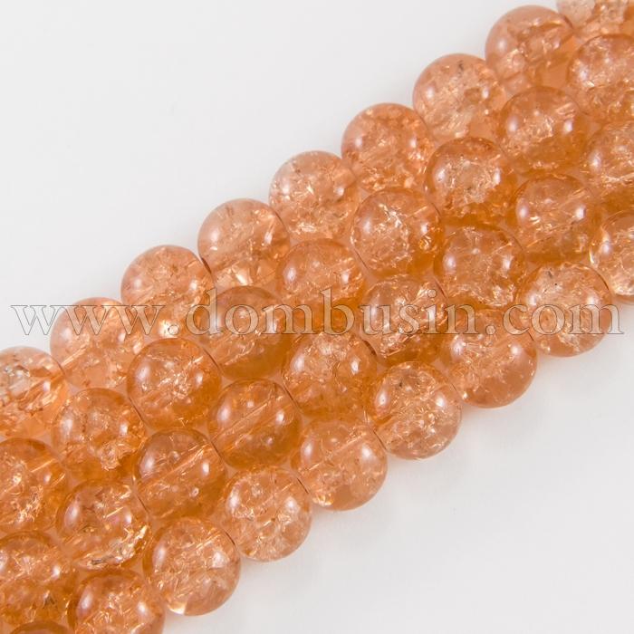 Бусины "Битое Стекло" Круглые, Цвет: Оранжевый, Диаметр: 8мм, Отверстие 1мм, около 100шт/80см/нить, (УТ0002845)