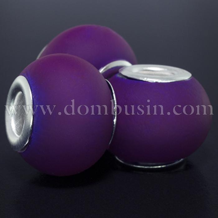 Шарми Евробусіни Скляні, Вставка з Латуні кольору Срібло, Прогумований Стиль, Рондель, Колір: Індиго, Розмір: 15х11мм, Отвір 5мм, (УТ0002892)