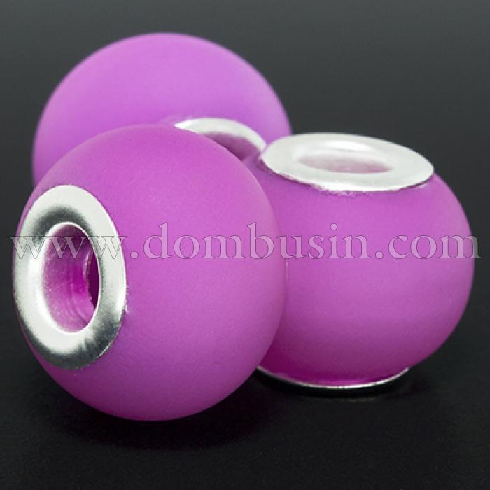 Шармы Евробусины Стеклянные, Вставка из Латуни цвета Серебро, Прорезиненный Стиль, Рондель, Цвет: Розовый, Размер: 15х11мм, Отверстие 5мм, (УТ0002894)