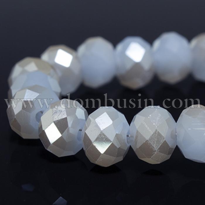 Намистини Гальваніка Скло, під Нефрит, напів, Грановані, Рондель, Колір: Синій Лайт, 6х4мм, Отвір 1мм, близько 100шт / 40см / нитка, (УТ0002955)