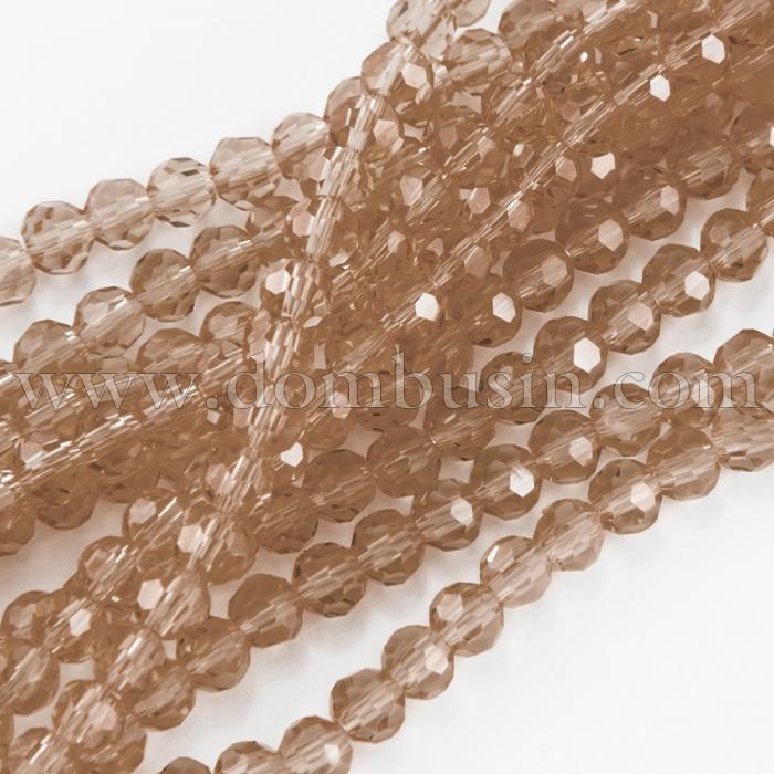 Бусины Стекло круглые, прозрачные, граненые под хрусталь, Цвет: Бежевый, Размер: 4~5x3~4мм, Отв-тие: 1мм, около 100шт/40см/нить, (УТ0002974)