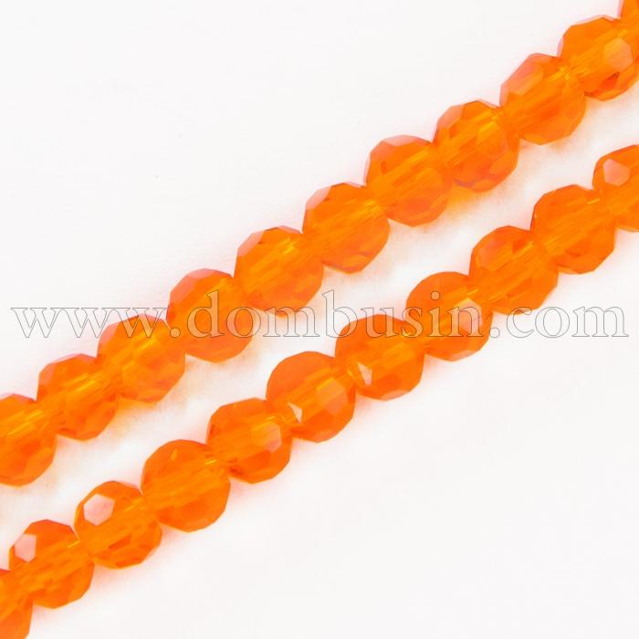 Бусины Стекло круглые, прозрачные, граненые под хрусталь, Цвет: Оранжево-Красный, Размер: 4~5x3~4мм, Отв-тие: 1мм, около 100шт/40см/нить, (УТ0002977)