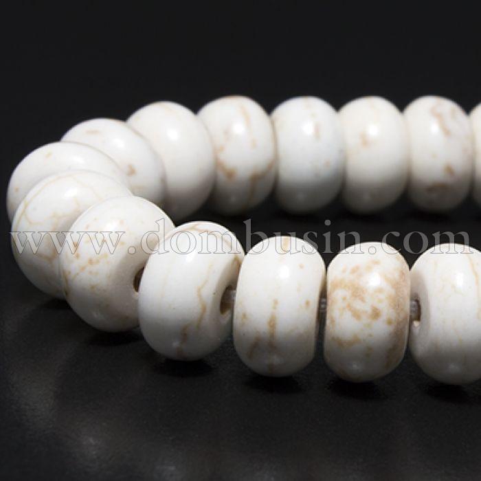 Намистини Синтетична Бірюза, Пофарбовані, На нитках, Рондель, Колір: слонова кістка, Розмір: Діаметр: 8 мм, Товщина 5мм, Отвір 1мм, близько 80шт / 40см / нитка, (УТ0002982)