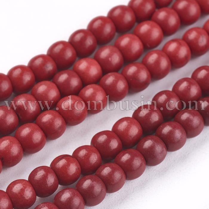 Бусины Синтетическая Бирюза, Окрашенные, На нитях, Круглые, Цвет: Красный, Диаметр: 4мм, Отв. 1мм, около 110шт/44см/нить, (УТ0002990)