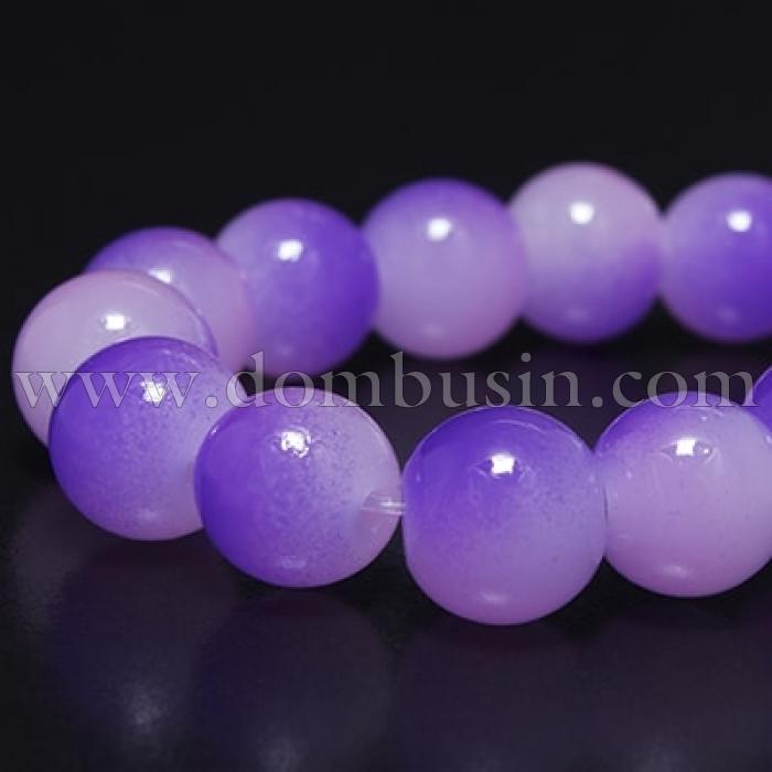 Бусины Стеклянные Двухцветные, окрашенные, круглые, Цвет: Фиолетовый, Диаметр: 8мм, Отверстие 1мм, около 104шт/83см/нить, (УТ0003014)