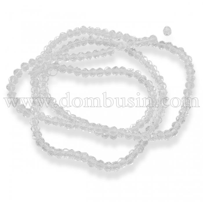 Бусины Хрустальное Стекло, Прозрачные Граненые, Рондель, Цвет: Бесцветный, Размер: 3х2мм, Отв-тие: 0.5мм, около 197шт/39см/нить, (УТ0003085)