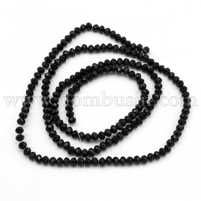 Бусины Хрустальное Стекло, Прозрачные Граненые, Рондель, Цвет: Черный, Размер: 3х2мм, Отв-тие: 0.5мм, около 197шт/39см/нить, (УТ0003086)