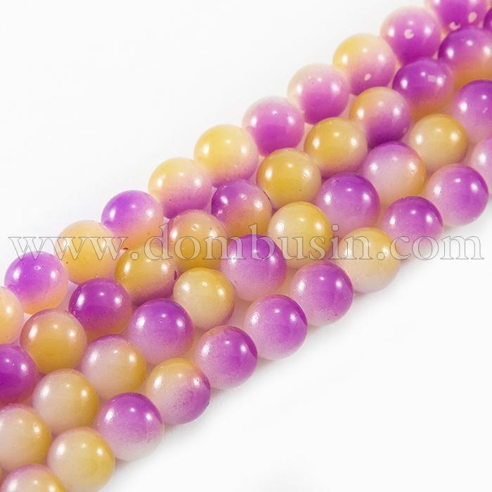 Намистини Скляні Двобарвні, пофарбовані, круглі, Колір: Фіолетовий, Діаметр: 8 мм, Отвір 1мм, близько 104шт / 83см / нитка, (УТ0003114)