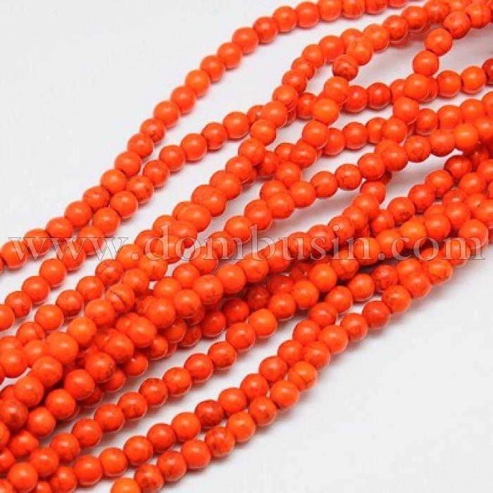 Бусины Синтетическая Бирюза, Окрашенные, На нитях, Круглые, Цвет: Оранжевый, Размер: Диаметр: 6мм, Отверстие 1мм, около 67шт/40см/нить, (УТ0003133)