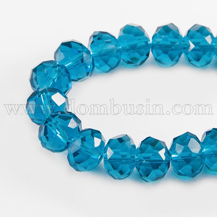 Намистини Австрійський Кришталь, Імітація, Скло Грановані, Прозорі, Рондель, Колір: Синій Ціан, Розмір: 8х6мм, Отв-тя: 1мм, близько 72шт / 42см / нитка, (УТ0003147)