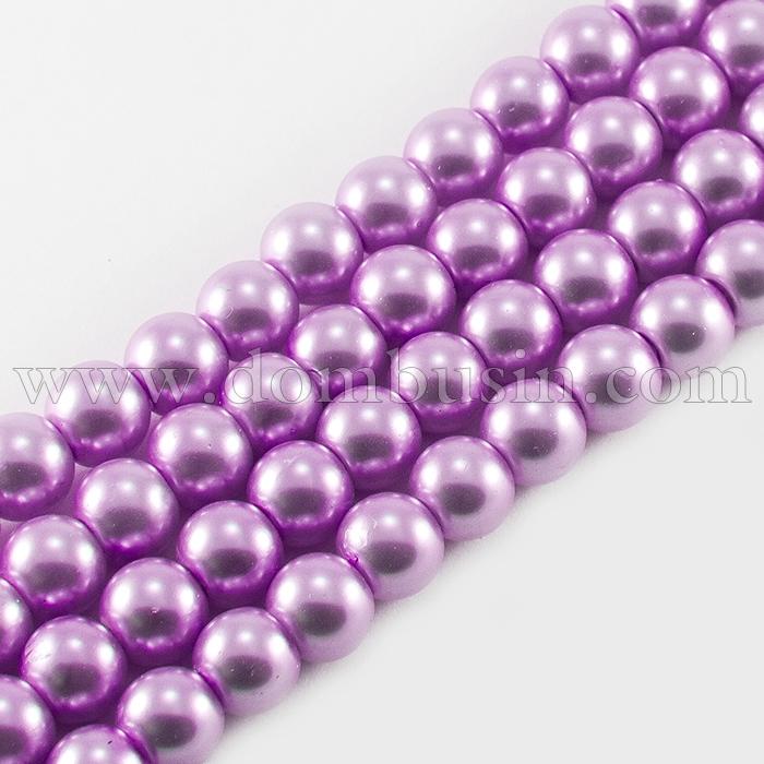 Жемчуг Бусины Стекло 6мм, Глянцевые, Круглые, Цвет: Орхидея, Диаметр: 6мм, Отв-тие 1мм, около 140шт/84см/нить, (УТ0003149)