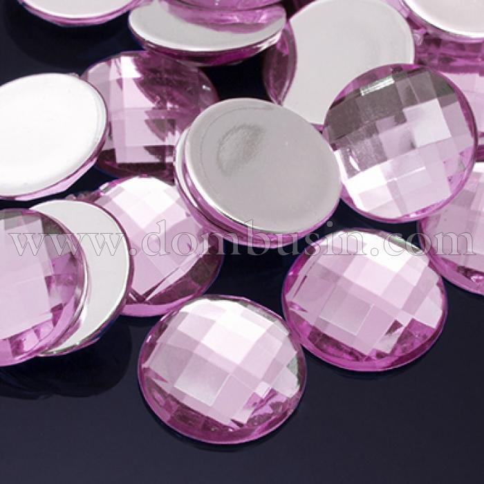 Акриловые Стразы - Кабошоны, Граненые, Плоские Круглые, Цвет: Розовый, Размер: 12х4мм, (УТ0003404)
