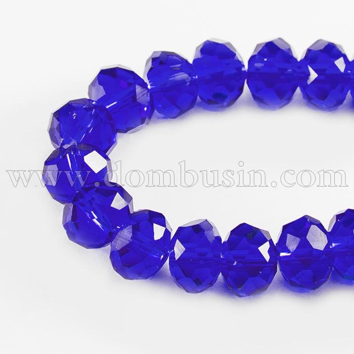 Бусины Австрийский Хрусталь, Имитация, Стекло Граненые, Прозрачные, Рондель, Темно-синий, 12х8мм, Отв-тие 1мм, около 72шт/58см/нить (УТ0003413)