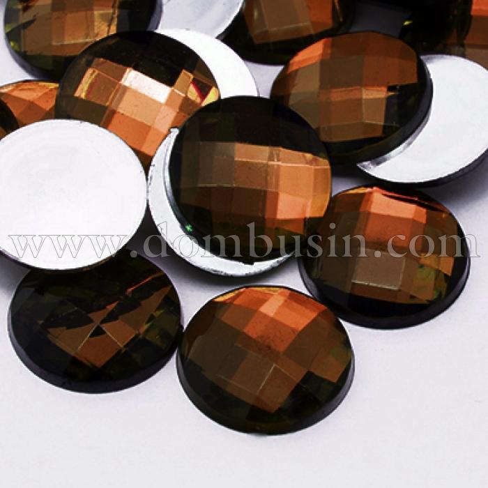 Акрилові Стрази - Кабошони, Грановані, Плоскі Круглі, Колір: Шоколад, Розмір: 12х4мм, (УТ0003438)
