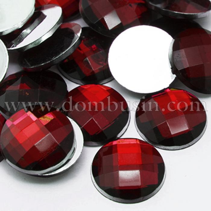 Акриловые Стразы - Кабошоны, Граненые, Плоские Круглые, Цвет: Темно-красный, Размер: 12х4мм, (УТ0003457)