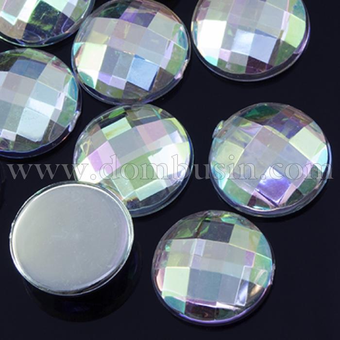 Акрилові Стрази - Кабошони, Грановані, Плоскі Круглі, Колір: Кристал АВ, Розмір: 12х4мм, (УТ0003463)