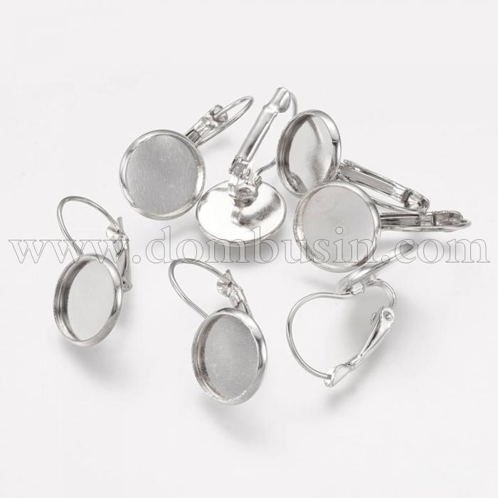 Швензи, Латунь, c Круглої Основою під Кабошон, Колір: Платина, Розмір: 25х14мм, Внутрішній Діаметр 12мм, (УТ000000826)