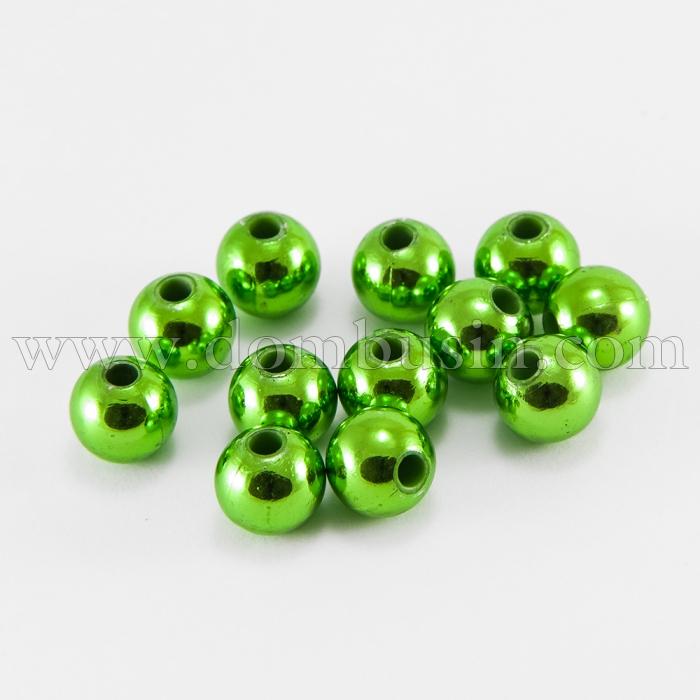 Намистини Акрилові UV Покриття, Глянцеві, Круглі, Колір: Зелений, Розмір: Діаметр: 10мм, Отвір 2.5мм, близько 50шт / 25г, (УТ0005594)