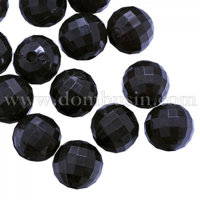 Бусины Акриловые Граненые, Круглые, Цвет: Черный, Диаметр: 12мм, Отверстие 2.5мм, около 50шт/50г, (УТ0005650)