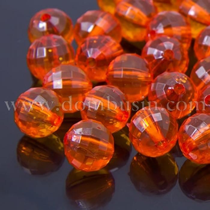 Бусины Акриловые Прозрачные, Граненые, Круглые, Цвет: Оранжевый, Диаметр: 12мм, Отверстие 2.5мм, около 50шт/50г, (УТ0005647)
