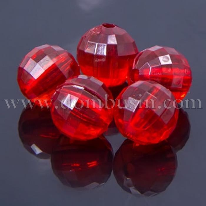 Бусины Акриловые Прозрачные, Граненые, Круглые, Цвет: Красный, Диаметр: 12мм, Отверстие 2.5мм, около 50шт/50г, (УТ0005648)