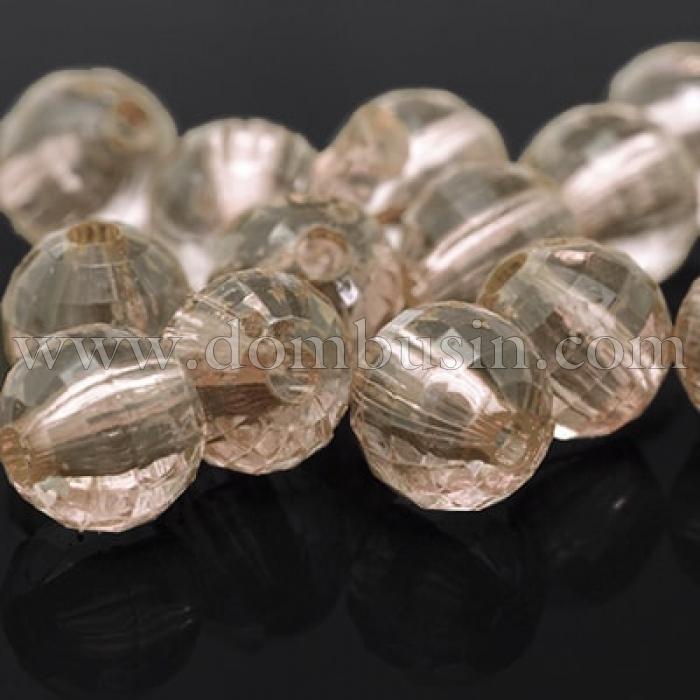 Бусины Акриловые Прозрачные, Граненые, Круглые, Цвет: Бежевый, Диаметр: 8мм, Отверстие 1.5мм, около 210шт/50г, (УТ0005658)