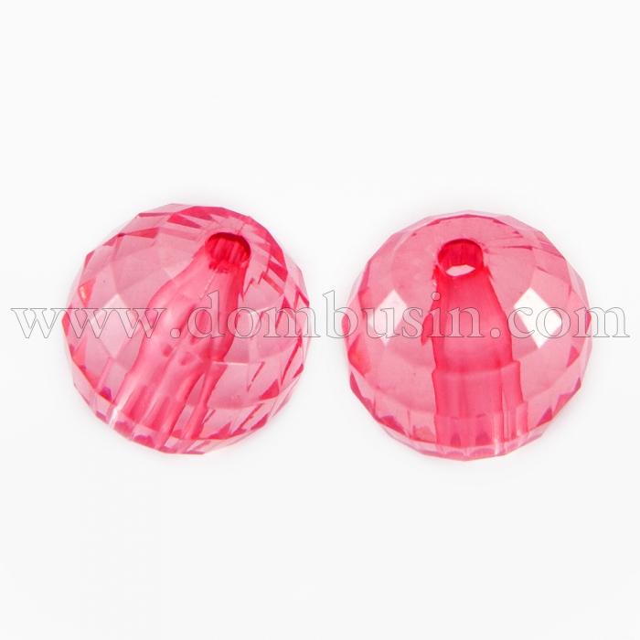 Бусины Акриловые Прозрачные, Граненые, Круглые, Цвет: Розовый темный, Диаметр: 8мм, Отверстие 1.5мм, около 210шт/50г, (УТ0005659)