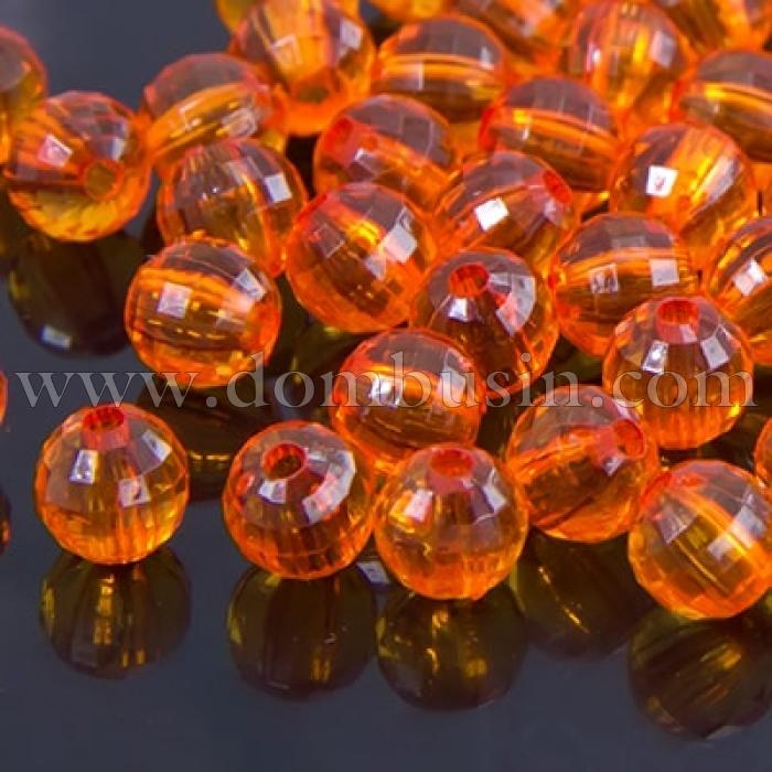 Бусины Акриловые Прозрачные, Граненые, Круглые, Цвет: Оранжевый, Диаметр: 8мм, Отверстие 1.5мм, около 210шт/50г, (УТ0005660)