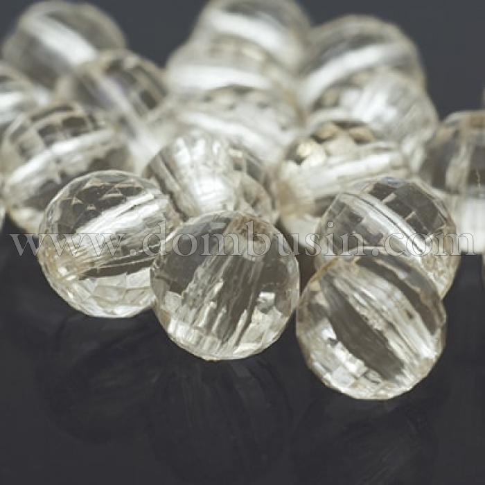 Намистини Акрилові Прозорі, Грановані, Круглі, Колір: Бежевий, Діаметр: 8 мм, Отвір 1.5мм, близько 210шт / 50г, (УТ0005663)