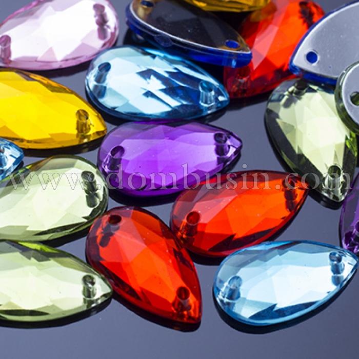 Пришивні Акрилові Стрази, 2 отвори, Крапля, Колір: Мікс, Розмір: 13х8х3.5мм, Отв-тя 1мм, (УТ0005680)