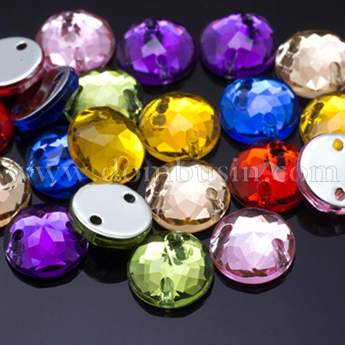 Пришивные Акриловые Стразы, 2 отверстия, Круглые, Цвет: Микс, Размер: 8х3мм, Отв-тие 1мм, (УТ0005683)