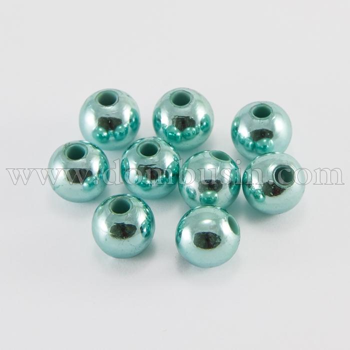 Намистини Акрилові UV Покриття, Глянцеві, Круглі, Колір: Блакитний, Діаметр: 10мм, Отвір 2.5мм, близько 55шт / 25г, (УТ0005596)