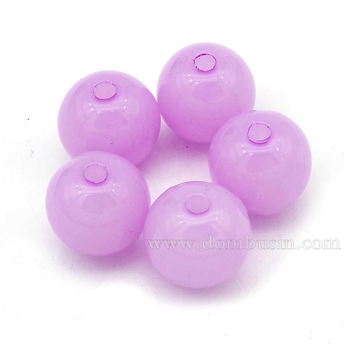 Намистини Акрилові Желейні, Круглі, Колір: Бузковий, Розмір: Діаметр: 12мм, Отвір 2 мм, близько 52шт / 50г, (УТ0005706)