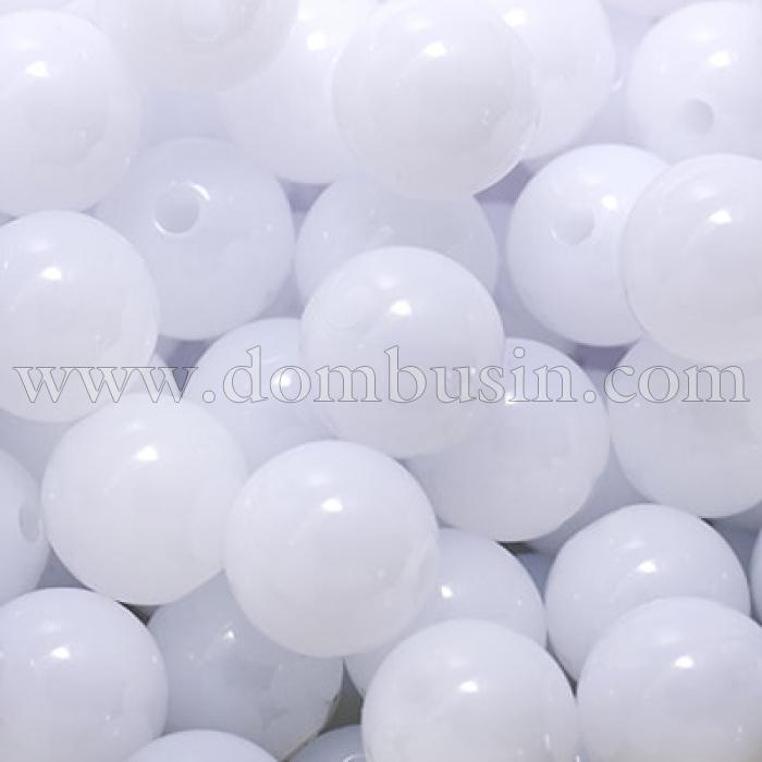 Намистини Акрилові Желейні, Круглі, Колір: Білий, Розмір: Діаметр: 12мм, Отвір 2 мм, близько 52шт / 50г, (УТ0005711)