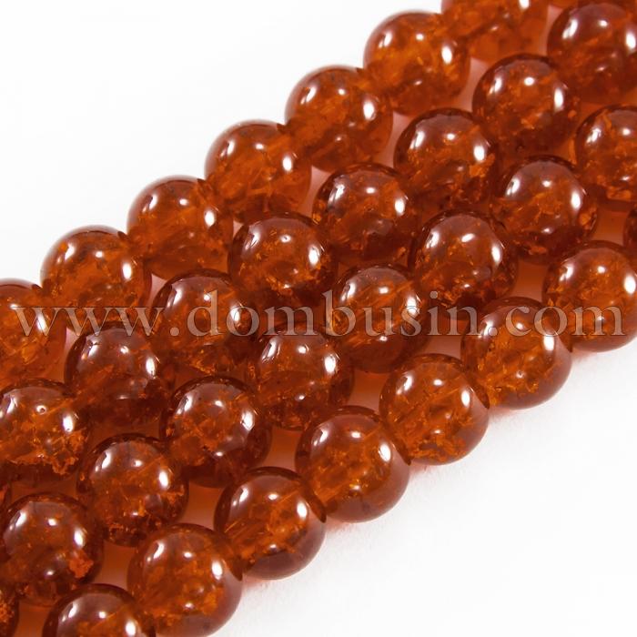 Бусины "Битое Стекло" Круглые, Цвет: Темно-оранжевый, Диаметр: 8мм, Отверстие 1мм, около 100шт/80см/нить, (УТ0005802)
